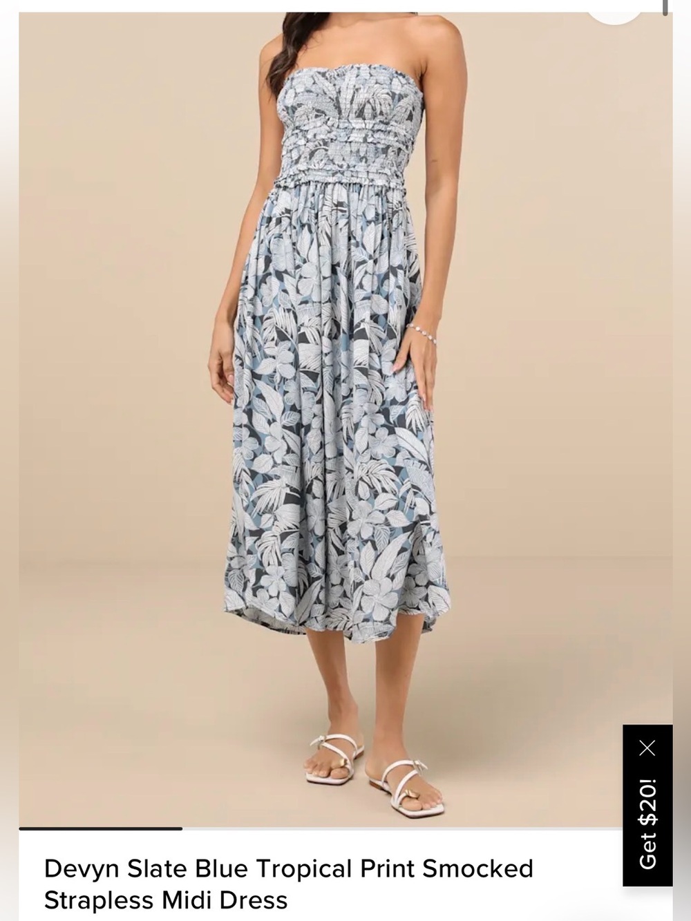 O'Neill Strapless Smocked Light Blue Floral Midi Dress